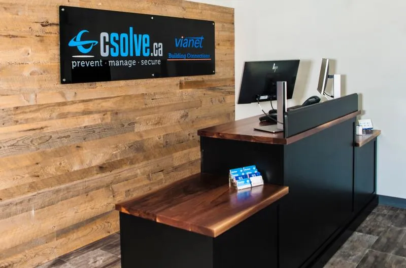 CSOLVE and Vianet front desk sign at the Midland office
