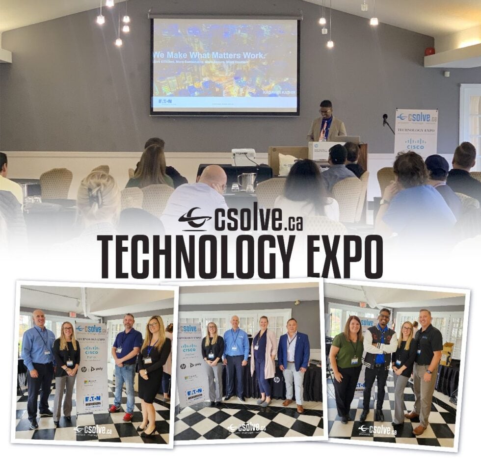 CSOLVE Technology Expo collage with team members and partner presentations