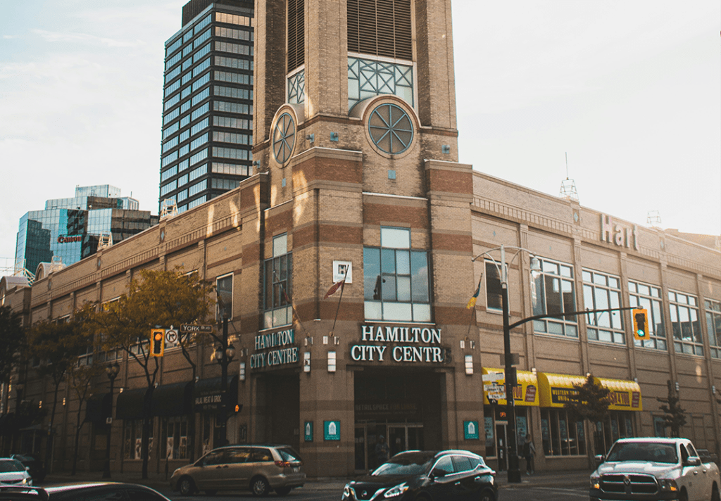 Hamilton city centre on bright sunny day